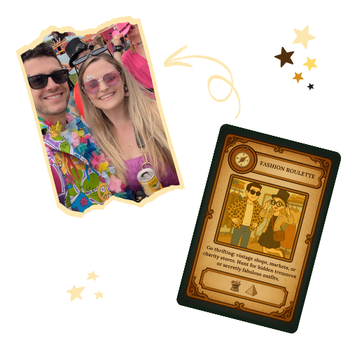 Real couple using Tales for Two Fashion Roulette card during their adventure
