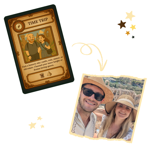 Real couple using Tales for Two Time Trip card during their adventure